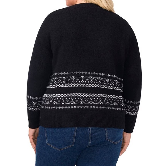 CECE Fair Isle Jersey Knit Crew Neck Dropped Long Sleeve Pullover Sweater - Picture 4 of 10